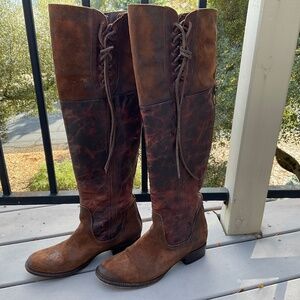 FREEBIRD STEVEN SZ 8.5 tall BRN LEATHER DISTRESSED BOOT